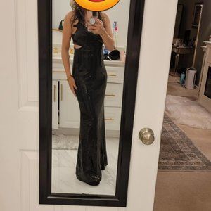 LULUS Glamorous Affair Black Sequin Cutout Maxi Dress